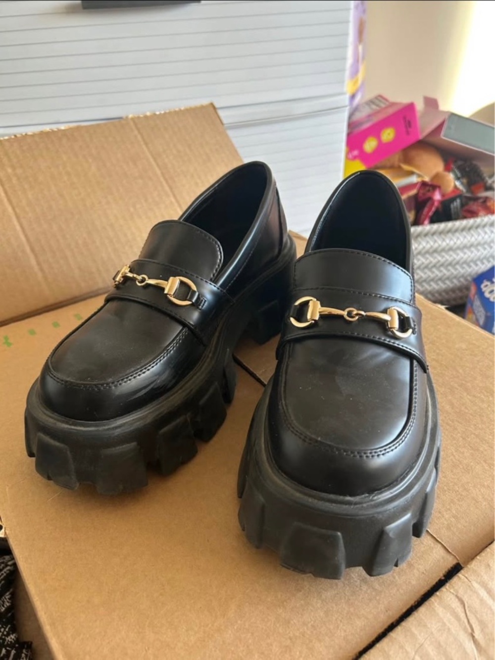 Chunky black penny lane loafers